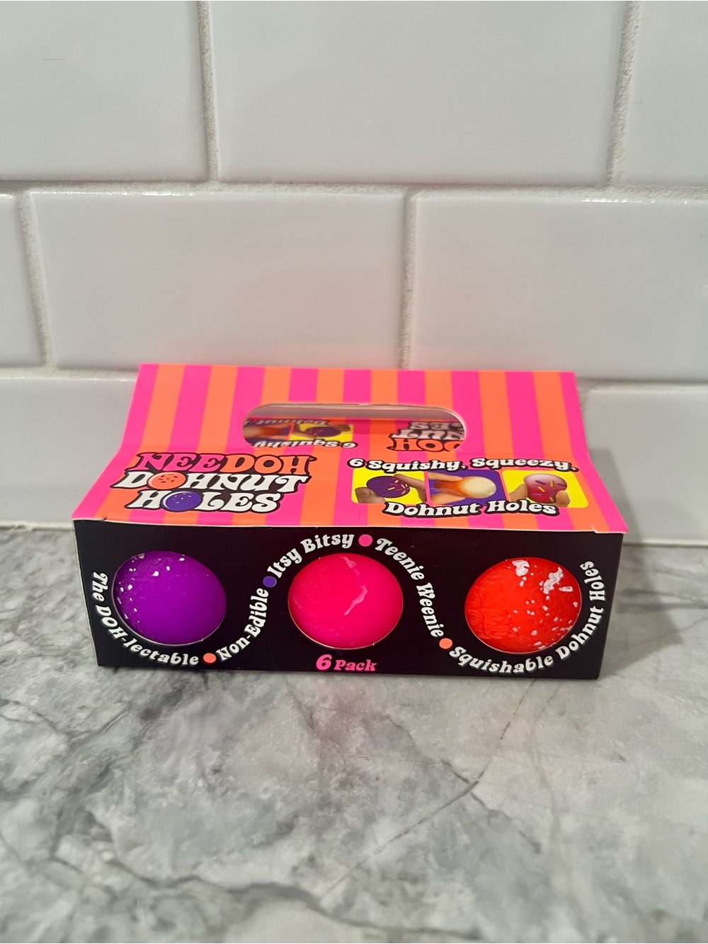 Needoh Donut Holes 6-Pack Squishy Stress Balls - Pink, Purple, Orange